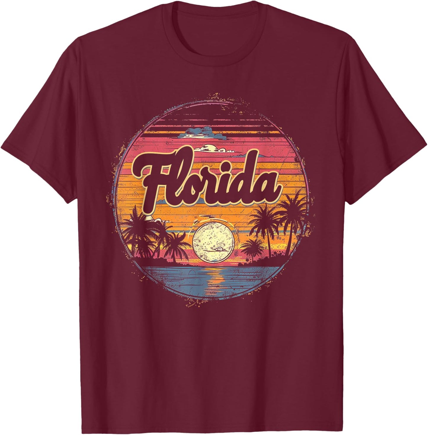 Florida - Cool Funny Vintage Men Women Retro Beach Palm Tree T-Shirt - T-Shirt | Maroon