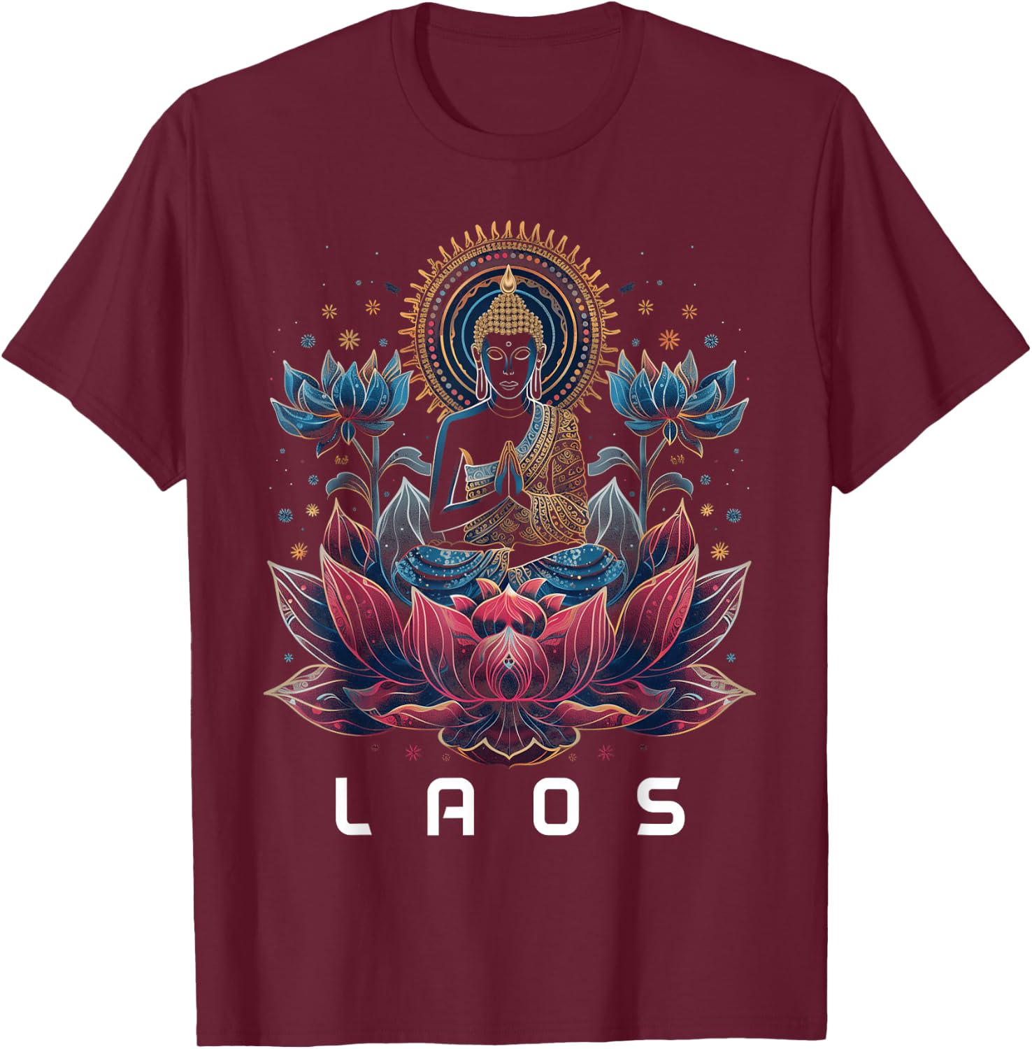 Laos Buddha Vintage Buddhist Souvenir T-Shirt - T-Shirt | Maroon