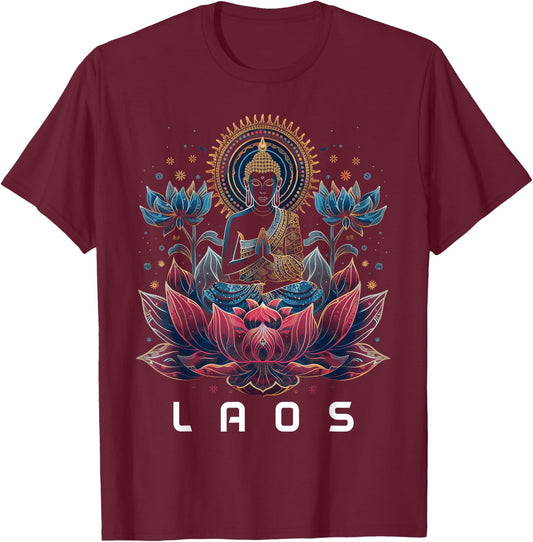 Laos Buddha Vintage Buddhist Souvenir T-Shirt - T-Shirt | Maroon
