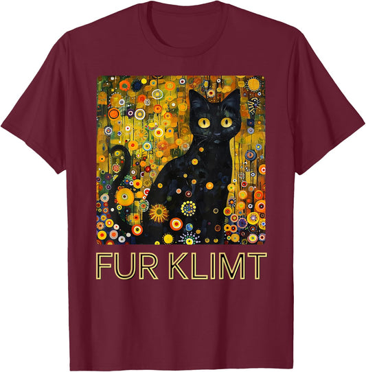 Black Cat in Klimt Painting, Cat Lover, Artist Art Student T-Shirt - T-Shirt | Maroon