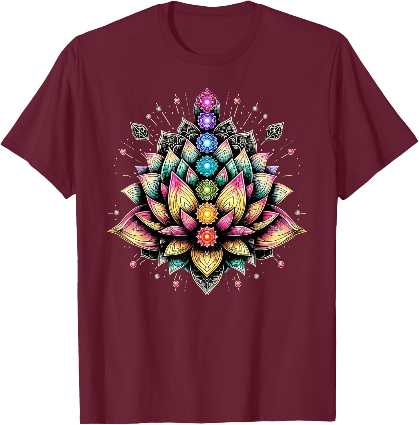Chakra Lotus Flower Spiritual Yoga Lover T-Shirt - T-Shirt | Maroon