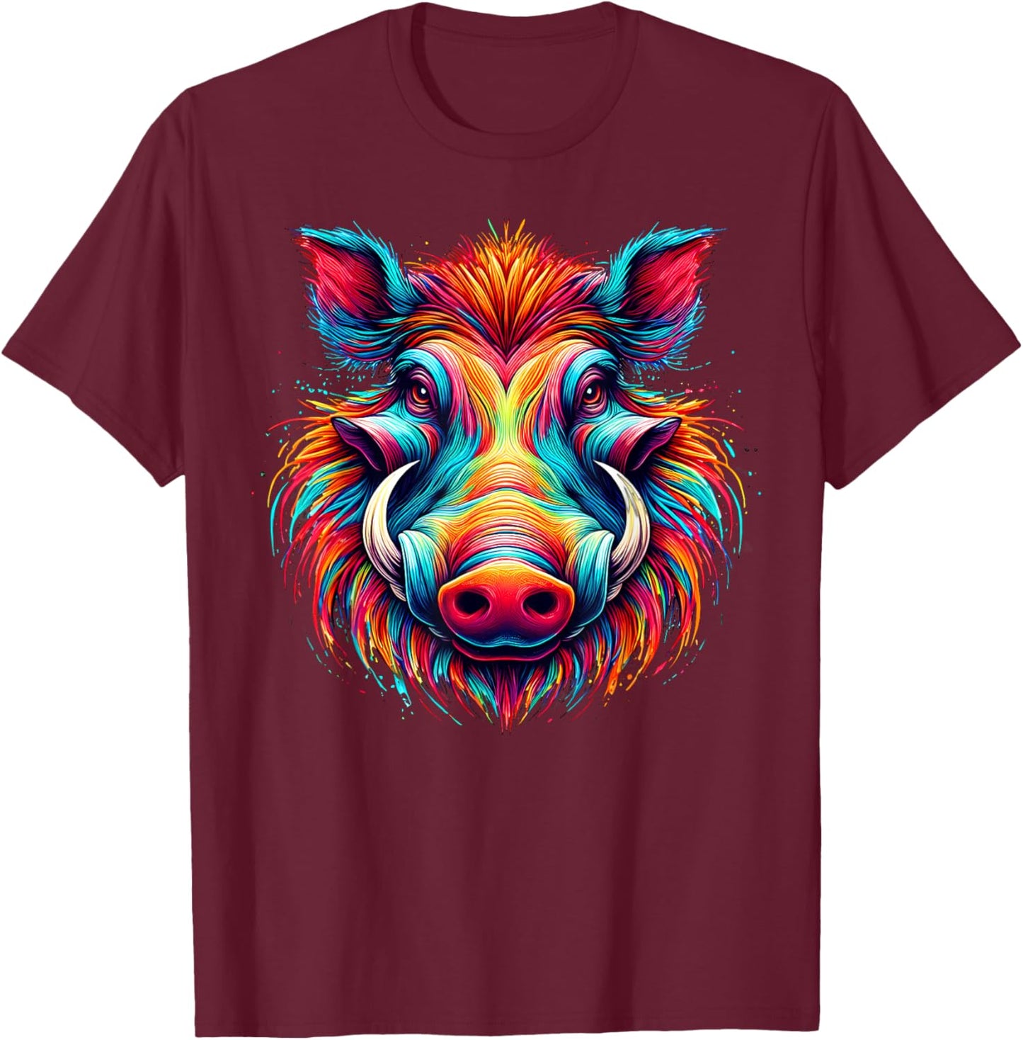Cool Warthog Graphic Spirit Animal Illustration Tie Dye Art T-Shirt - T-Shirt | Maroon