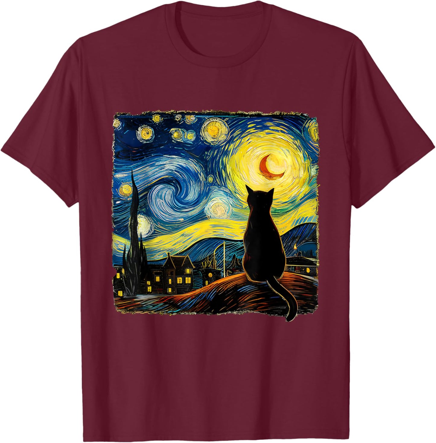 Cat Starry Night Cat For Cat Lover Cat Dad T-Shirt - T-Shirt | Maroon