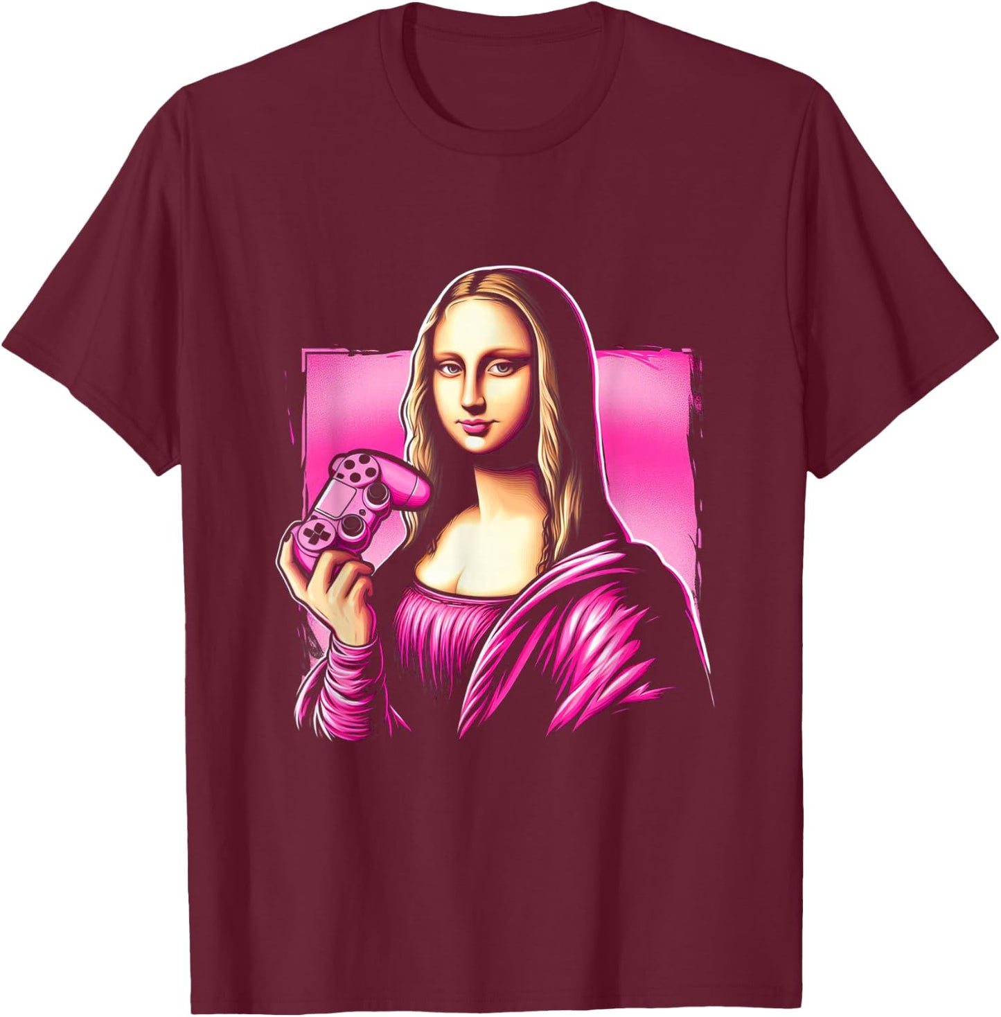 Gamer Girl Mona Lisa T-Shirt - T-Shirt | Maroon