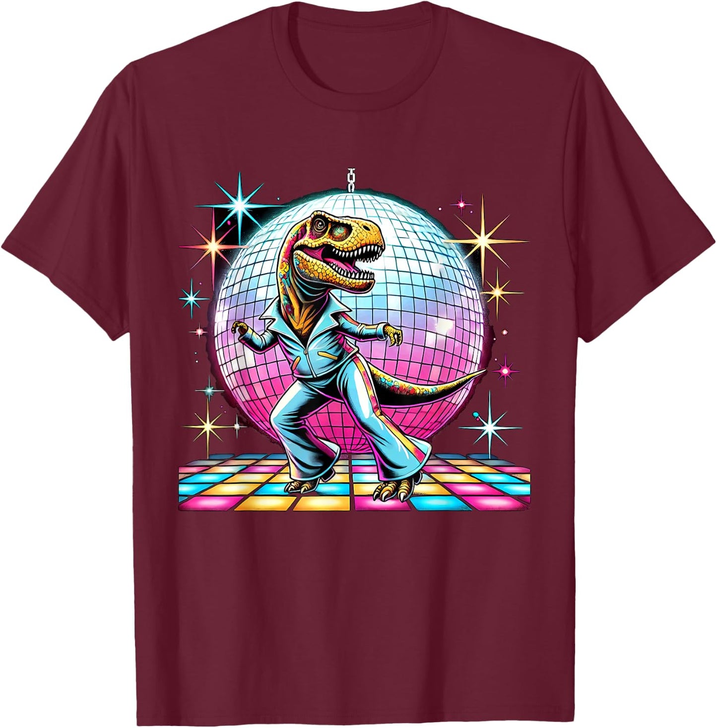 Aesthetic T-Rex Disco T-Shirt - T-Shirt | Maroon