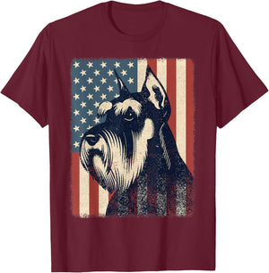 Retro Schnauzer Lover Patriotic American USA Flag July 4th T-Shirt - T-Shirt | Maroon
