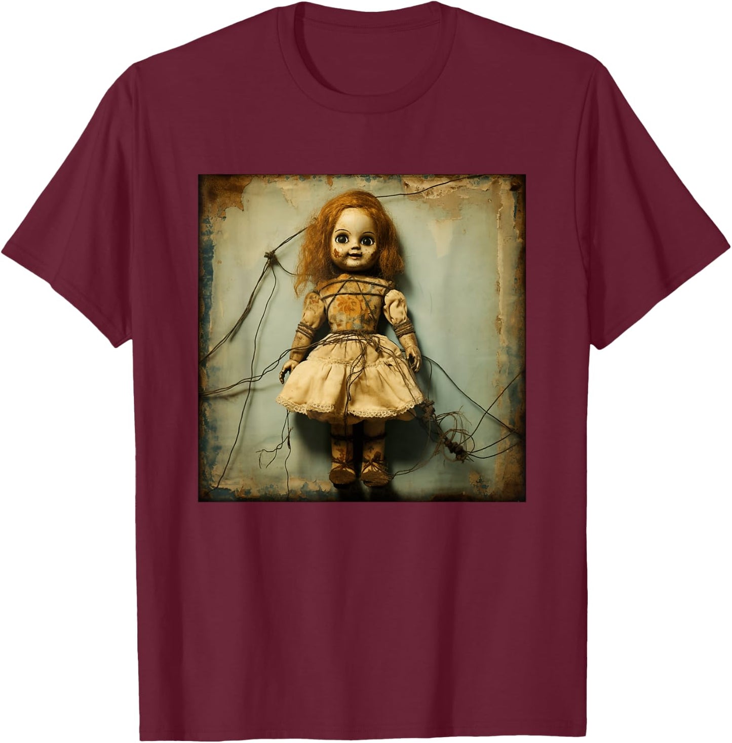 Creepy Haunted Doll Vintage Horror Nightmare Doll T-Shirt - T-Shirt | Maroon
