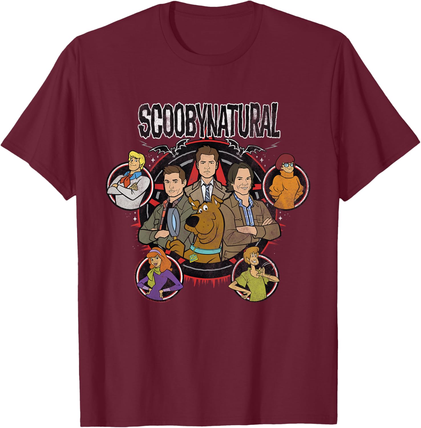 Kids Scooby-Doo Scoobynatural Mash Up Group Shot Poster T-Shirt - T-Shirt | Maroon