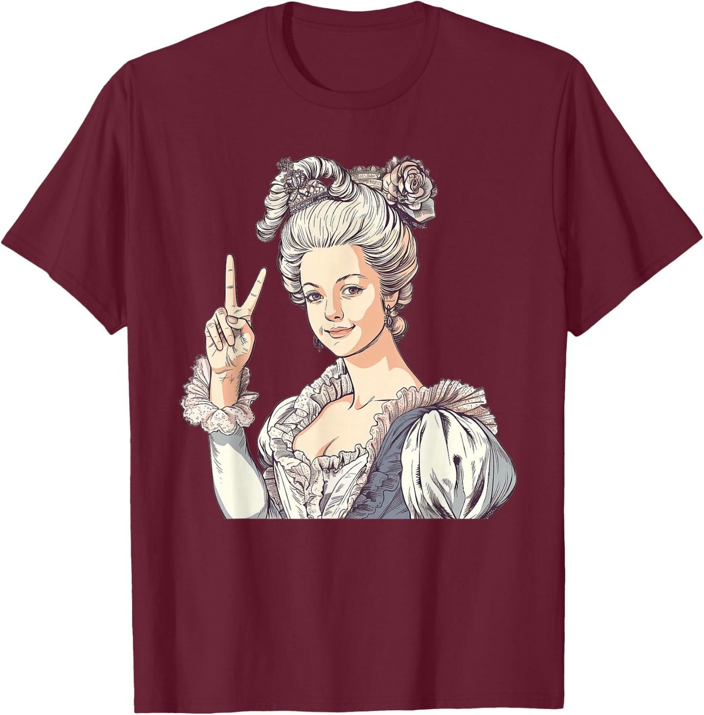 Marie Antoinette Showing The Peace Sign T-Shirt - T-Shirt | Maroon