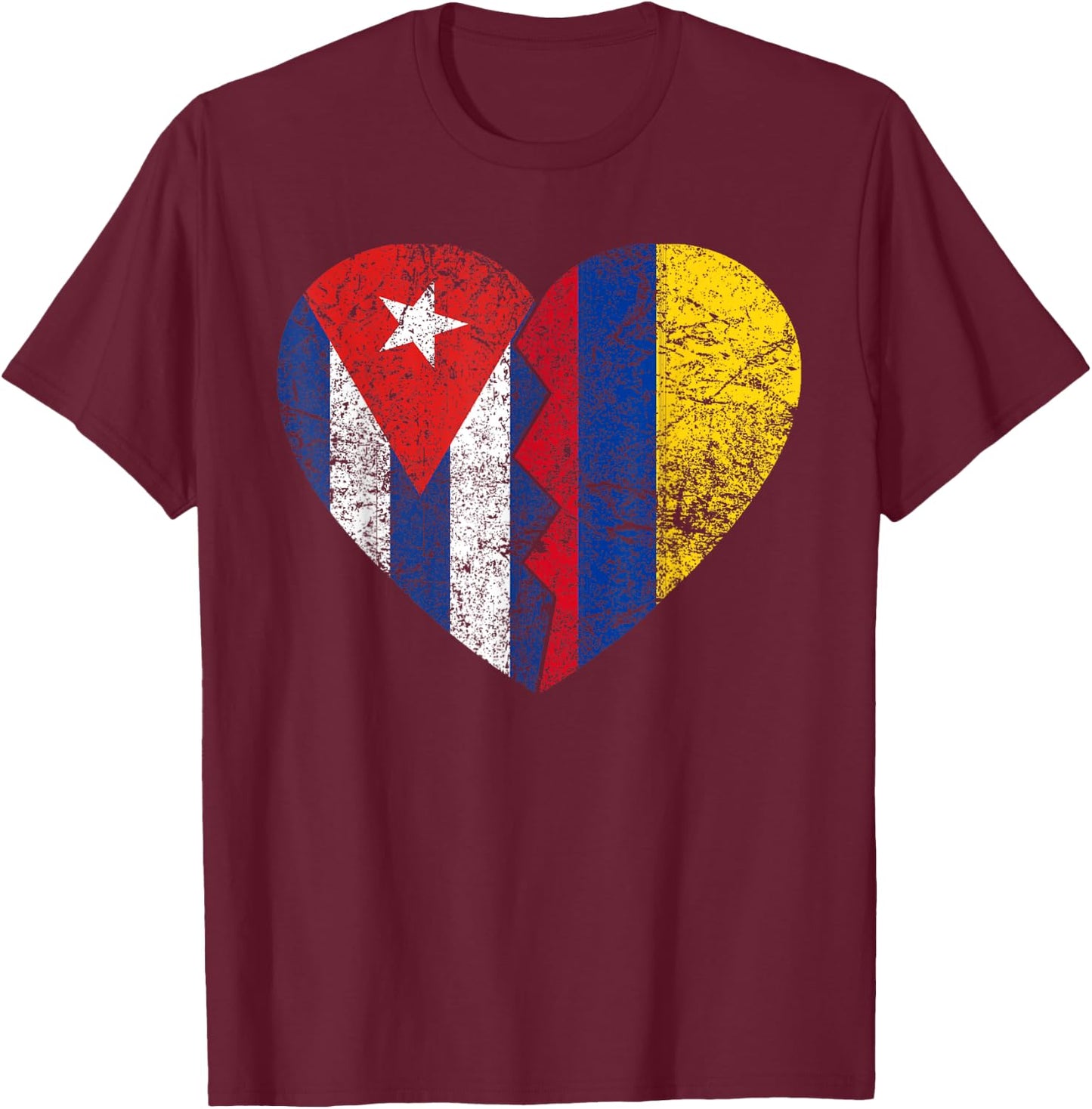 Colombian Cuban Flags Heart | Cuba Colombia Roots Vintage T-Shirt - T-Shirt | Maroon