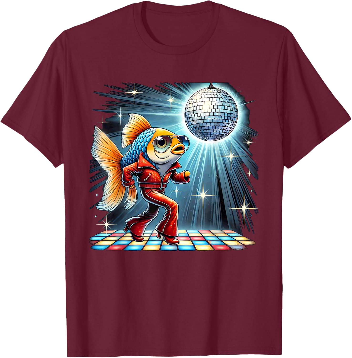 Aesthetic Fish Disco T-Shirt - T-Shirt | Maroon
