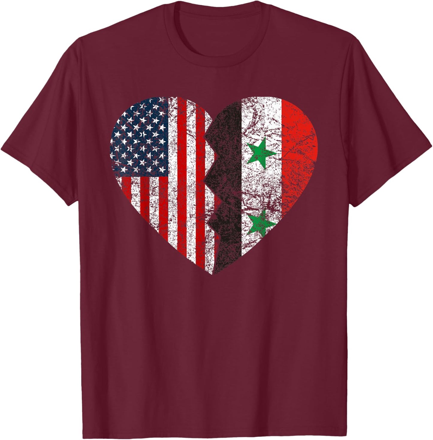 Syrian American Flags Heart | United States Syria Roots Women Kids Men T-Shirt - T-Shirt | Maroon
