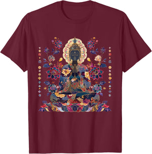 Buddha Vintage Flowers Zen Buddhism Spiritual Art Buddhist T-Shirt - T-Shirt | Maroon
