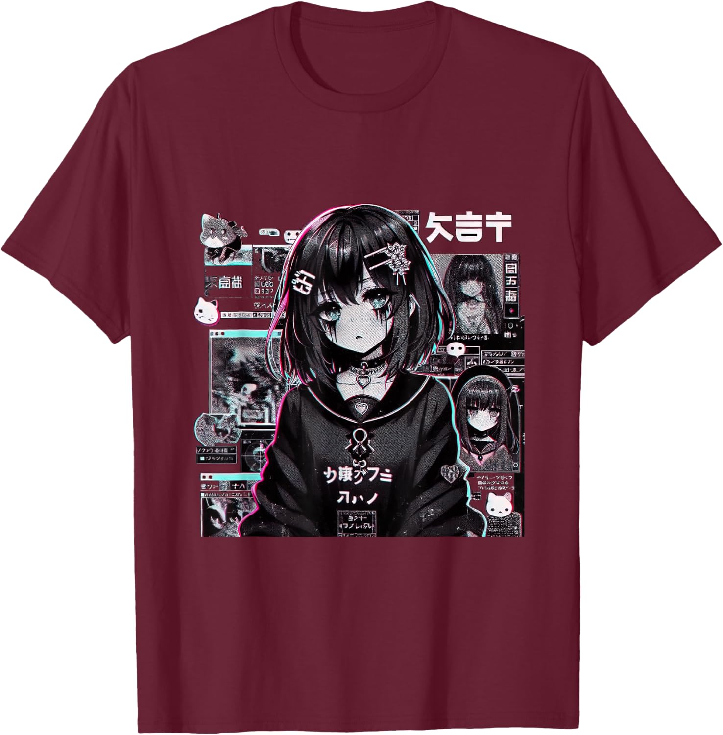 Vaporwave Anime Girl Japanese Aesthetic Anime Otaku T-Shirt - T-Shirt | Maroon