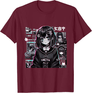 Vaporwave Anime Girl Japanese Aesthetic Anime Otaku T-Shirt - T-Shirt | Maroon