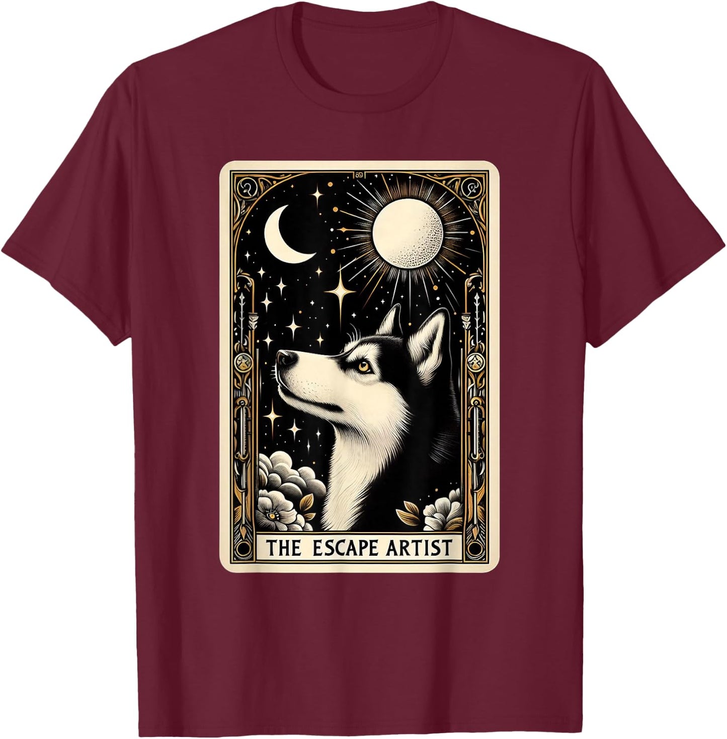 Funny Siberian Husky Tarot Card Husky Lover Men Women T-Shirt - T-Shirt | Maroon