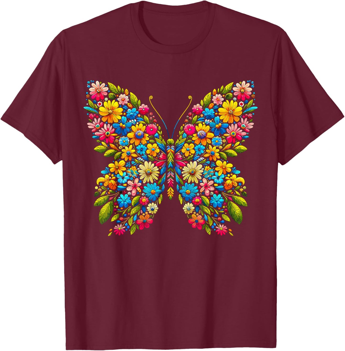 Butterfly With Flowers Aesthetic Butterfly T-Shirt - T-Shirt | Maroon