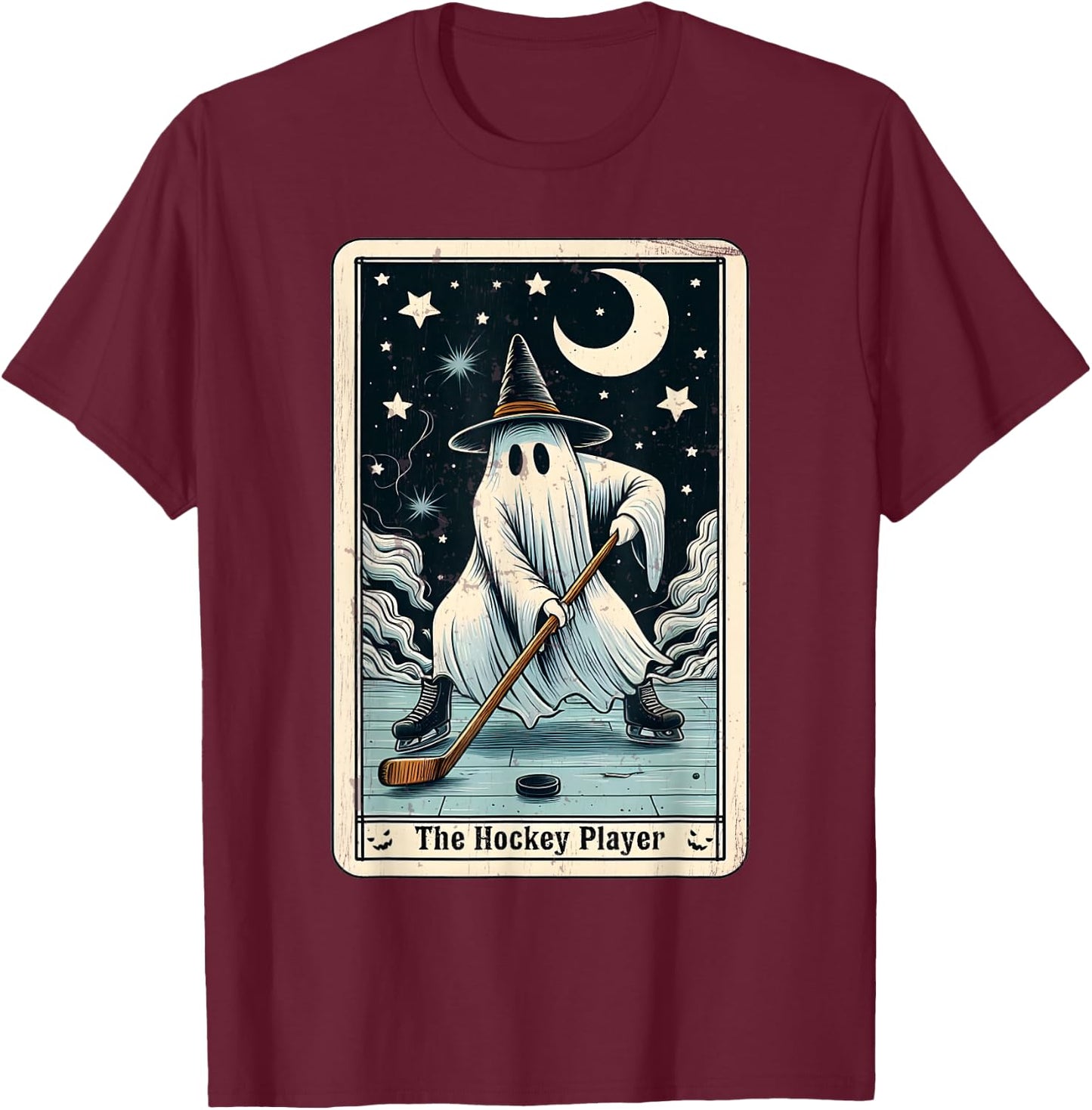 Hockey Ghost Tarot Card Halloween Ice Hockey Costume T-Shirt - T-Shirt | Maroon