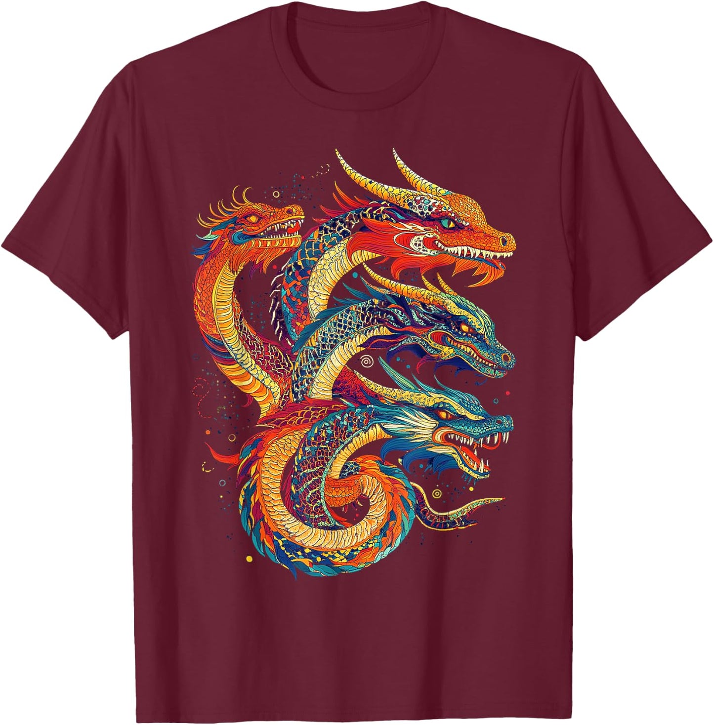 Hydra Dragon Graphic Mythical Art Hydra Dragon T-Shirt - T-Shirt | Maroon
