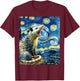 Opossum Screaming, Van Gogh Starry Night Style, Possum T-Shirt - T-Shirt | Maroon