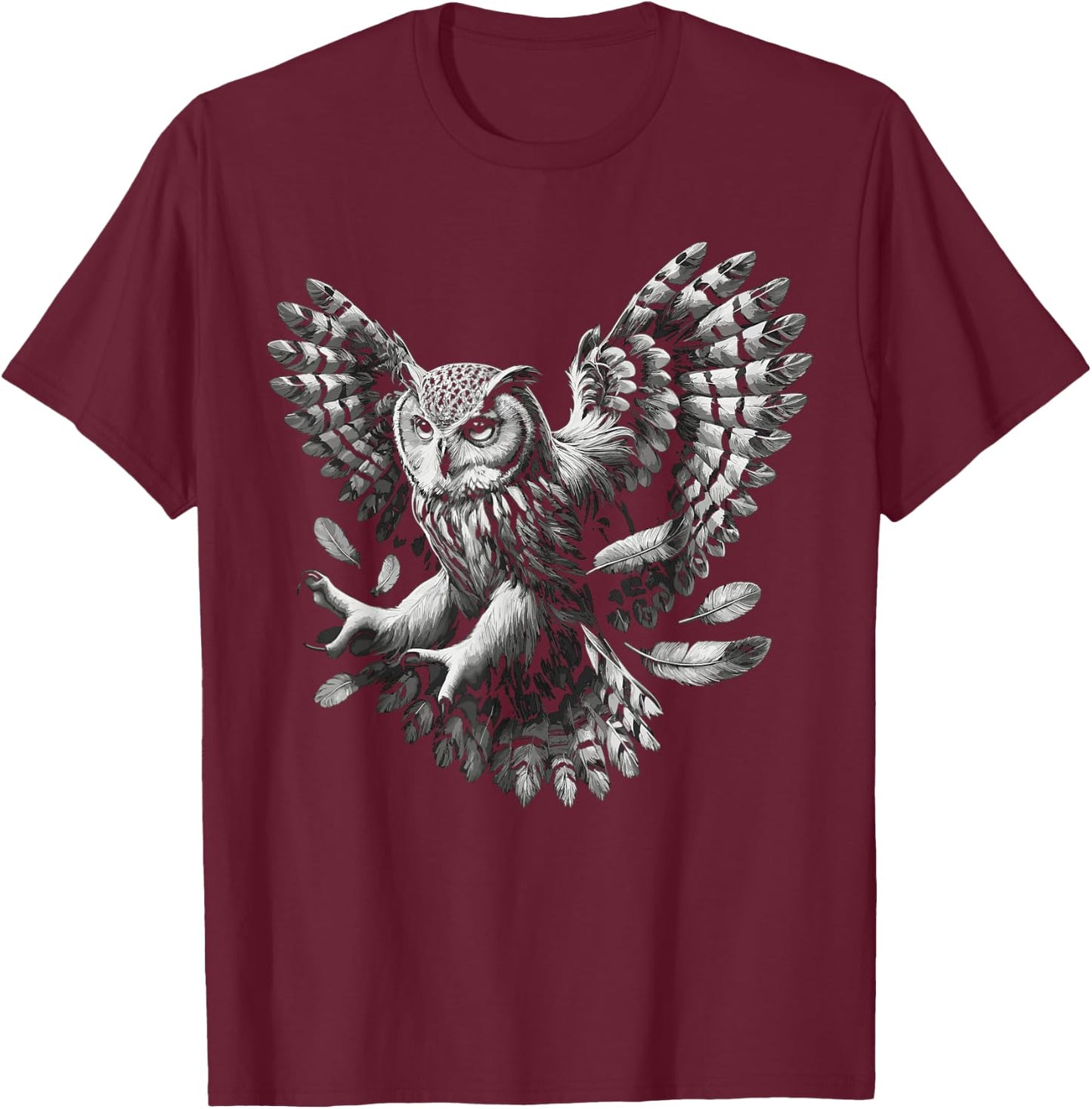 Owl Bird Art Animal Owl T-Shirt - T-Shirt | Maroon