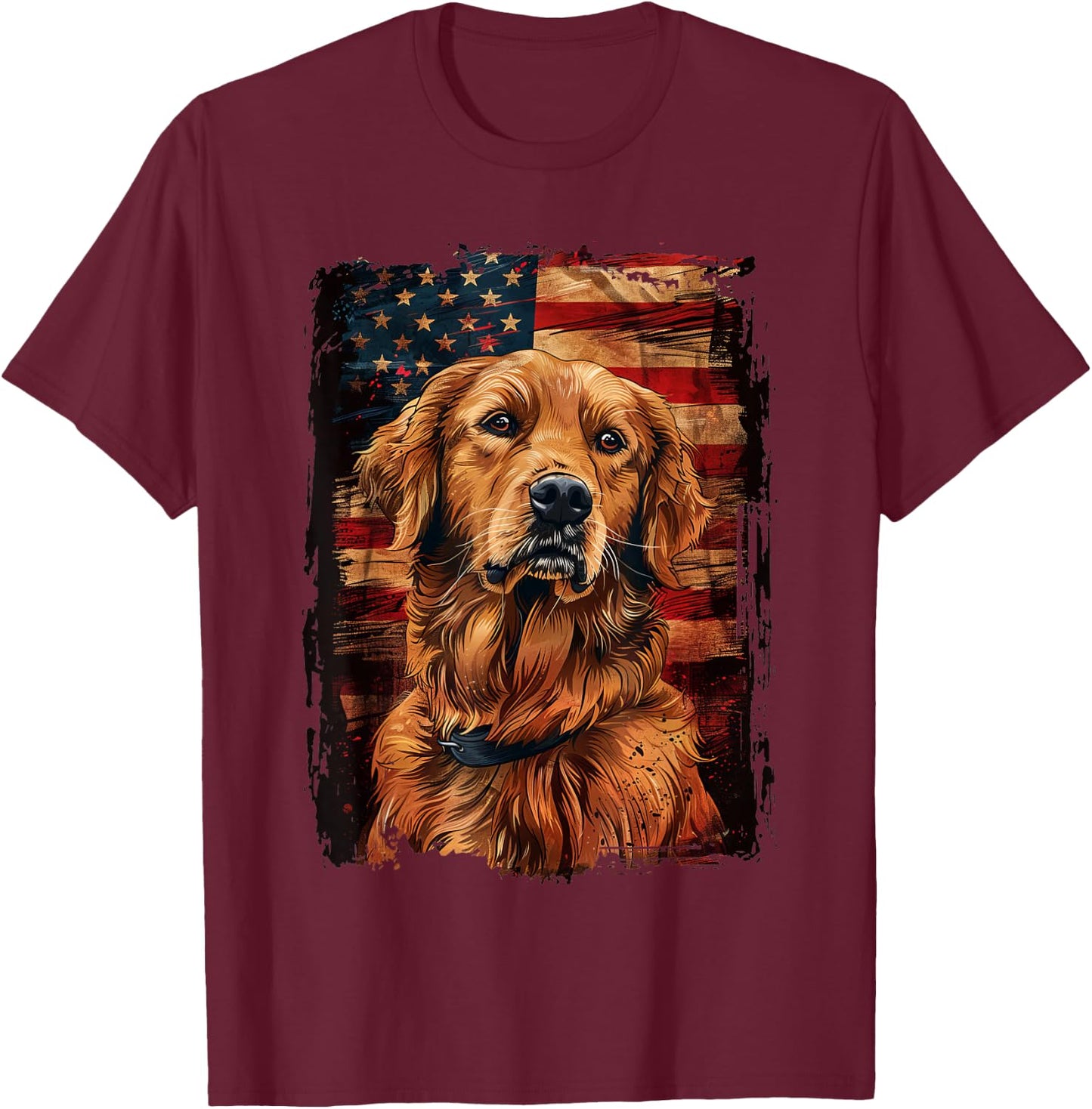 Golden Retriever American Flag T-Shirt - T-Shirt | Maroon