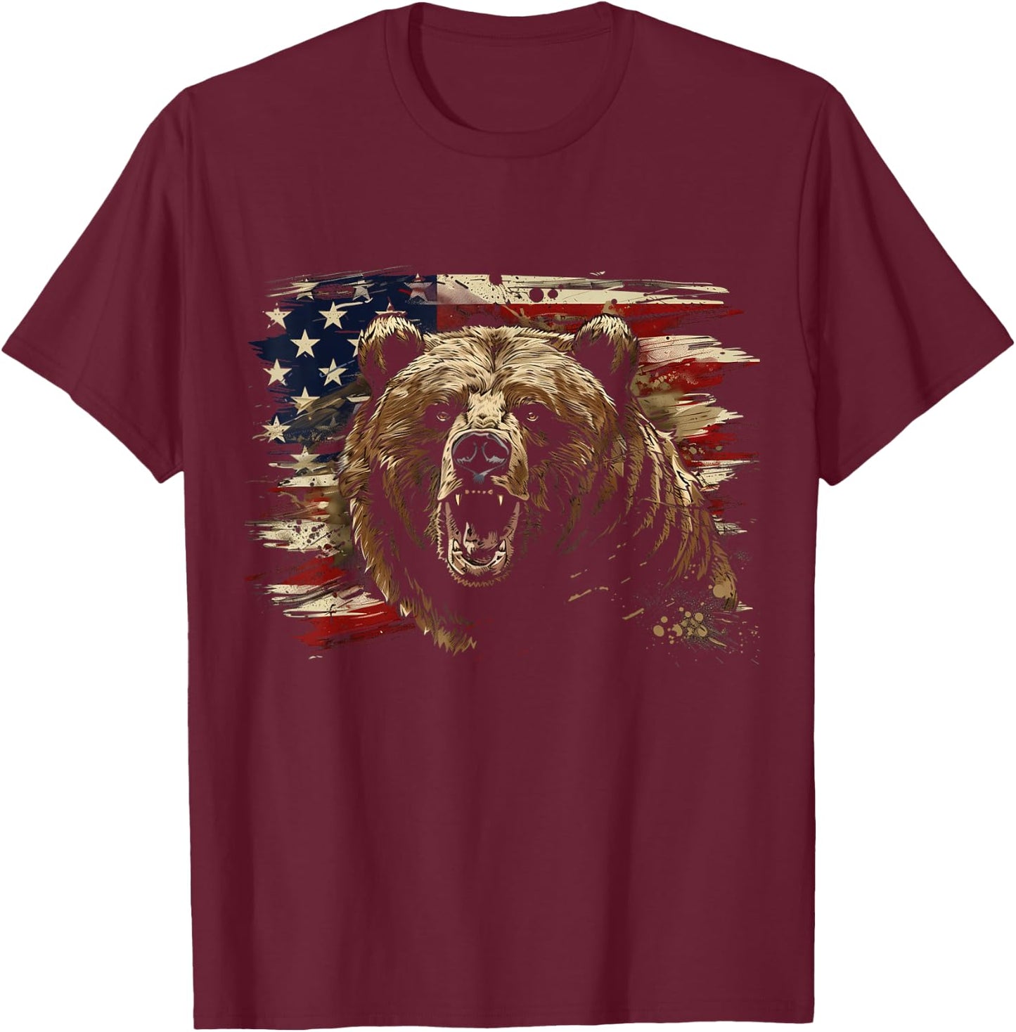 Bear American Flag USA Patriotic Grizzly Bear Lover T-Shirt - T-Shirt | Maroon