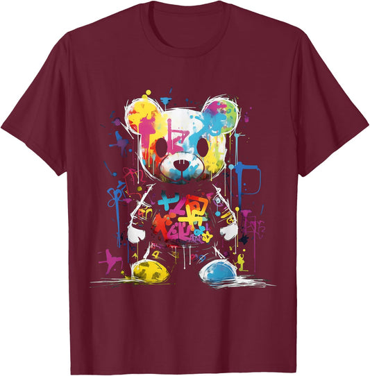 Bear Colorful Animal Graphic Artwork Bear T-Shirt - T-Shirt | Maroon
