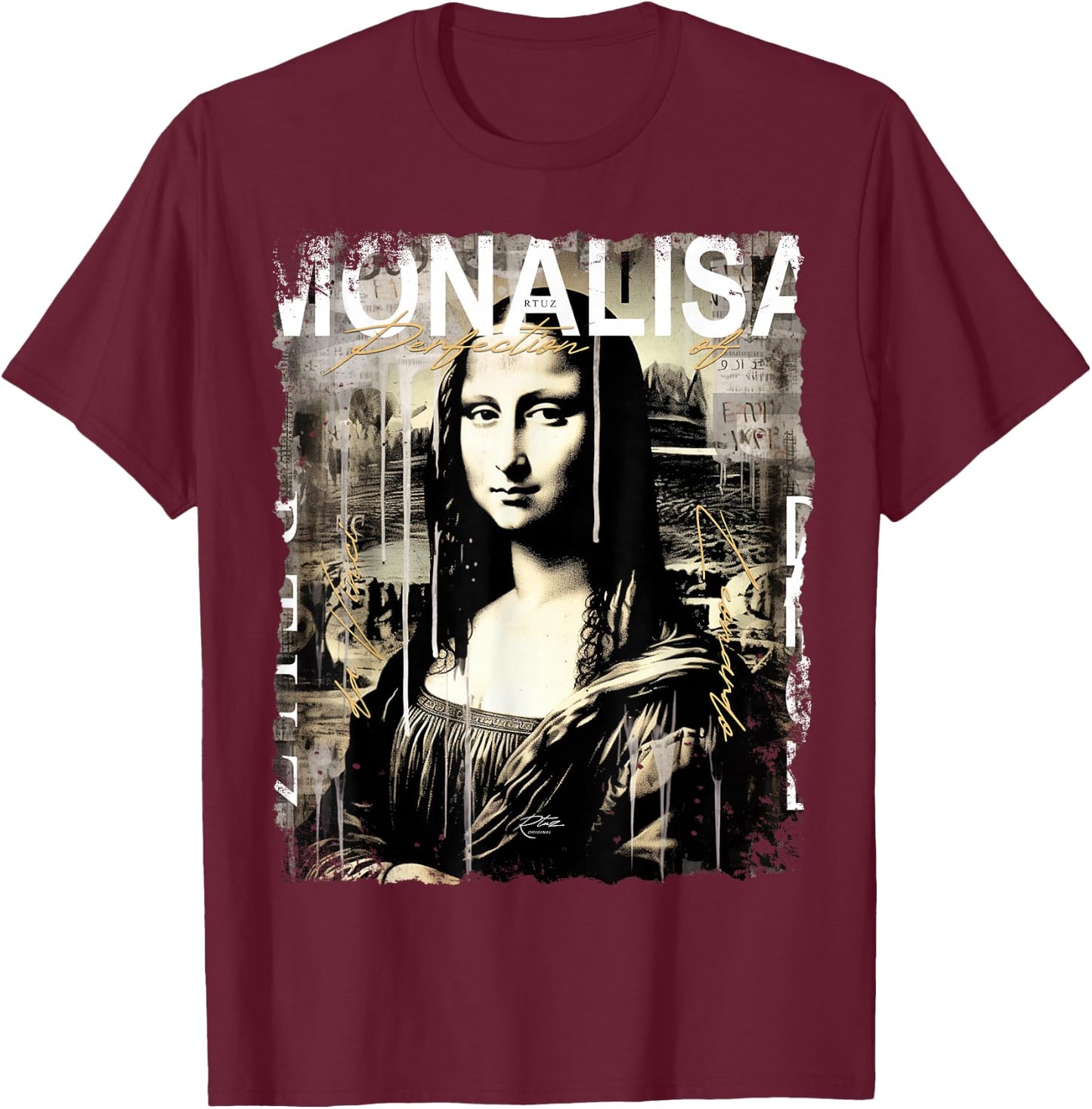 Mona Lisa Aesthetic Clothes Vintage Y2K Streetwear Women Men T-Shirt - T-Shirt | Maroon