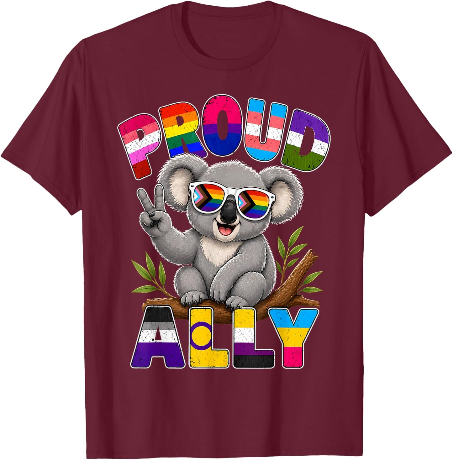Proud Ally Koala LGBTQ Pride Month T-Shirt - T-Shirt | Maroon