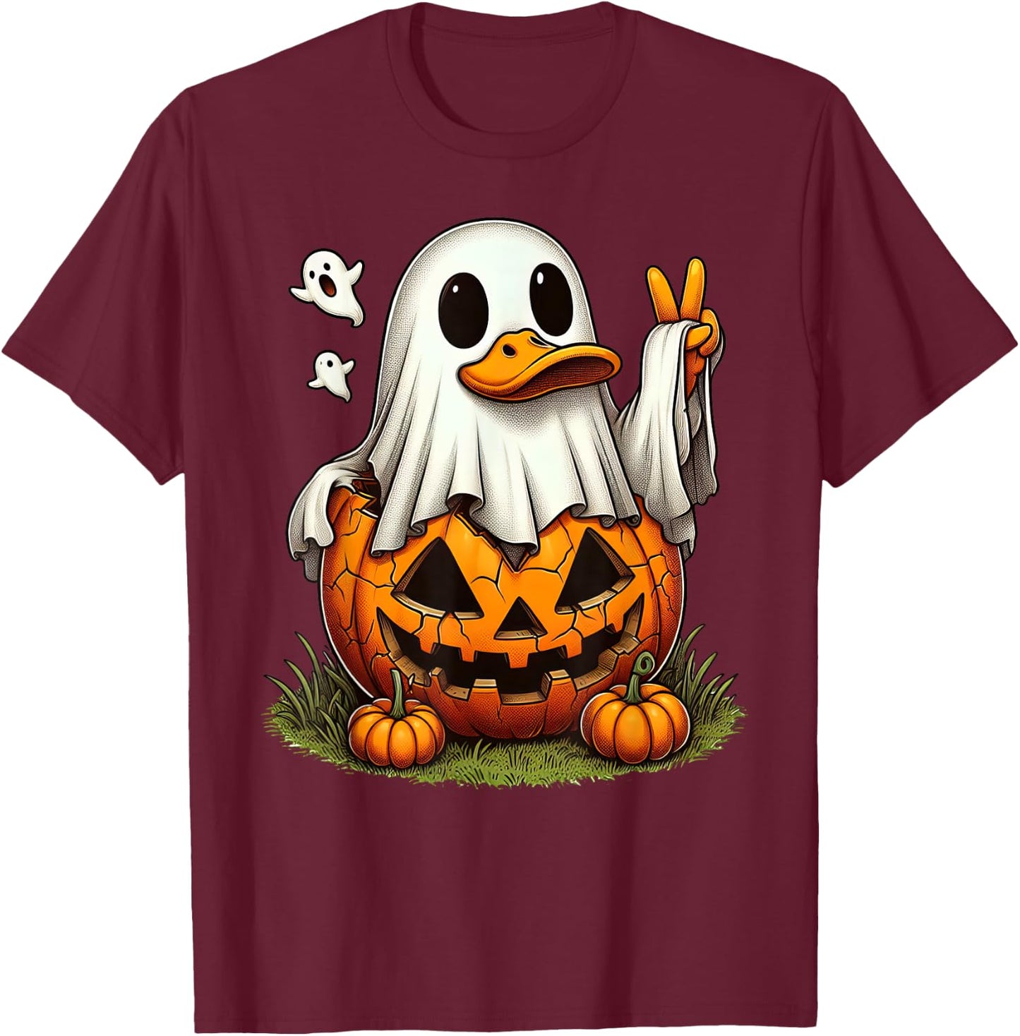 Funny Duck Boo Halloween Ghost Kids T-Shirt - T-Shirt | Maroon