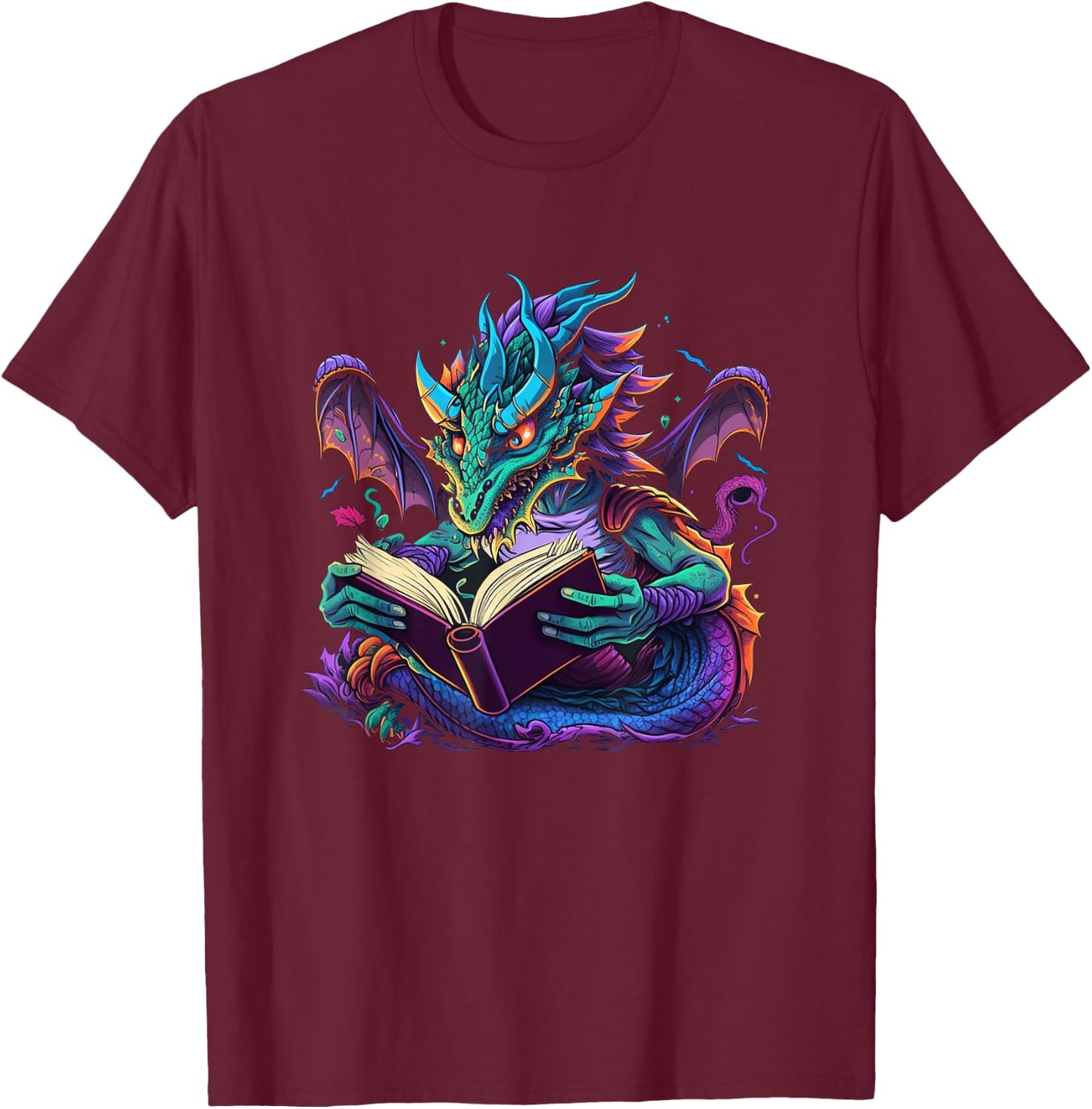 Dragon Reading Book T-Shirt - T-Shirt | Maroon