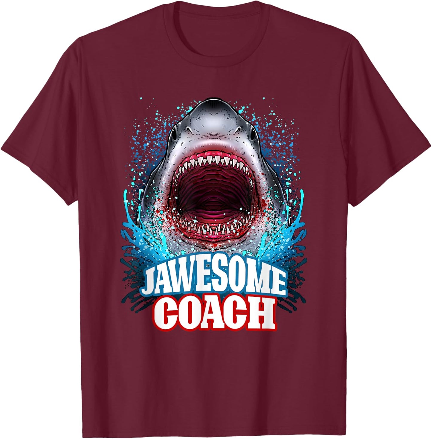 Jawesome Coach School Sports Great White Shark T-Shirt - T-Shirt | Maroon