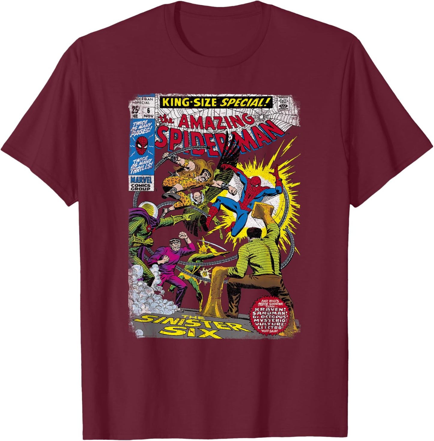 Marvel Spider-Man Sinister Six Villains Comic Cover Small T-Shirt - T-Shirt | Maroon