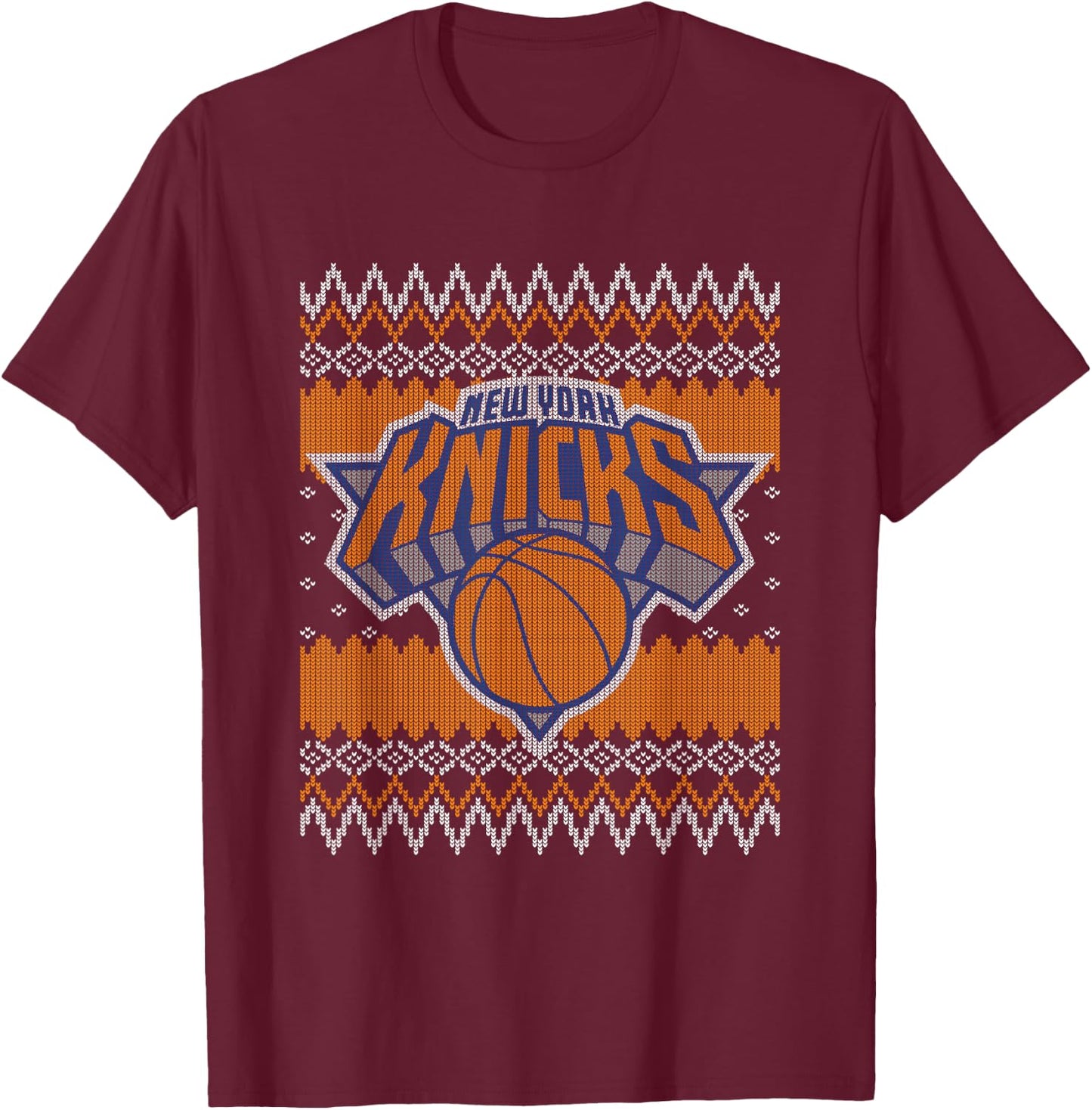 NBA New York Knicks Ugly Christmas Sweaters Style T-Shirt - T-Shirt | Maroon
