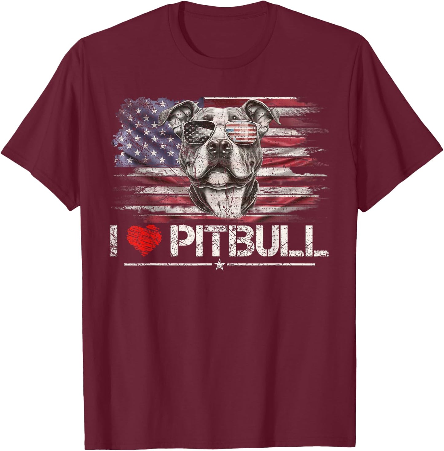 Vintage USA Flag I Love My Pitbull Dog Heart, Pittie Lover Kids Men T-Shirt - T-Shirt | Maroon
