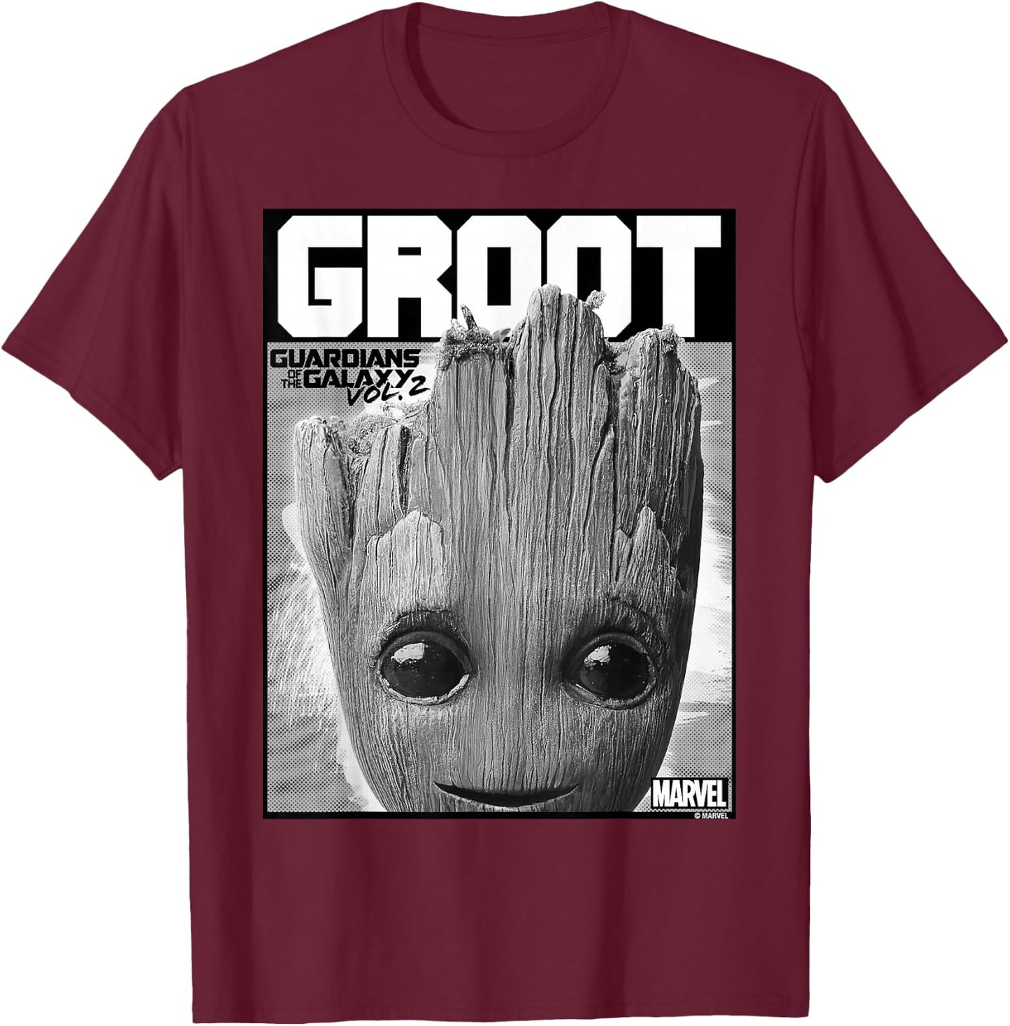 Marvel Guardians of The Galaxy Vol 2 Big Face Groot Poster T-Shirt - T-Shirt | Maroon