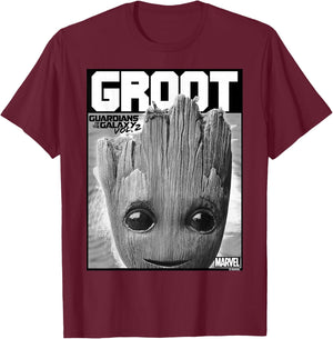 Marvel Guardians of The Galaxy Vol 2 Big Face Groot Poster T-Shirt - T-Shirt | Maroon