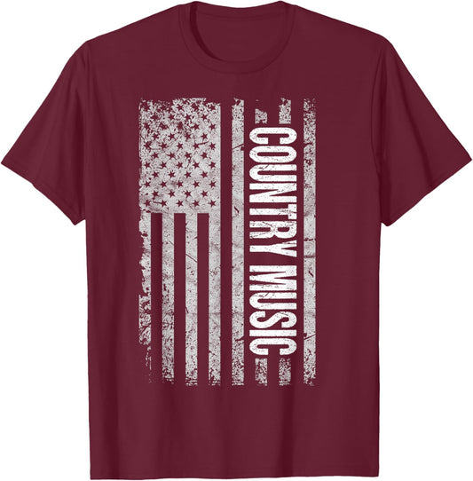 Proud American Flag Country Music Deep South T-Shirt - T-Shirt | Maroon