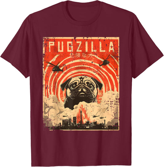 Pugzilla Design for Pug Owner Retro Vintage Apparel Pugs T-Shirt - T-Shirt | Maroon