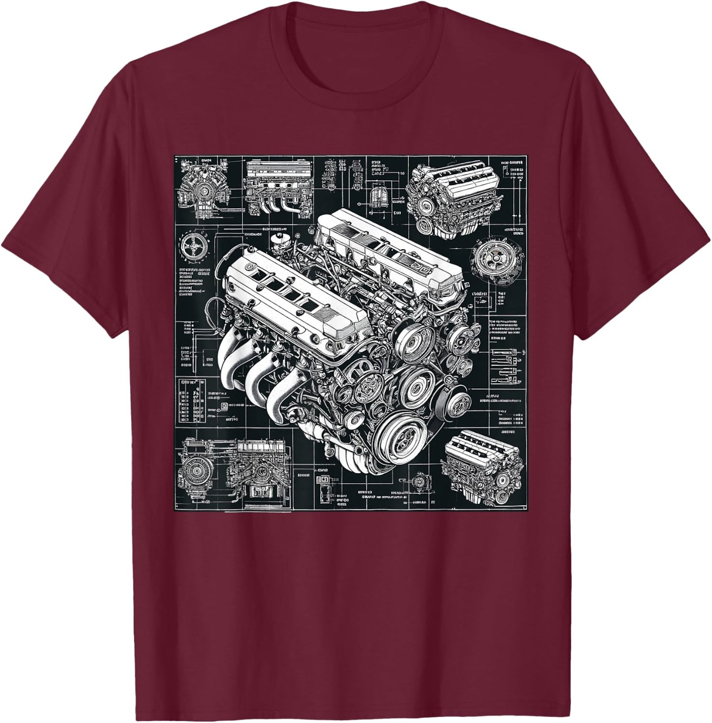 High Performance GTE Engine Blueprint For Car Mechanics T-Shirt - T-Shirt | Maroon