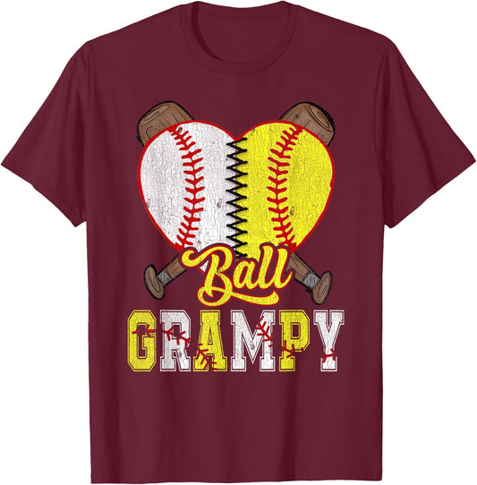 Grampy Of Both Ball Grampy Half Softball Half Baseball T-Shirt - T-Shirt | Maroon
