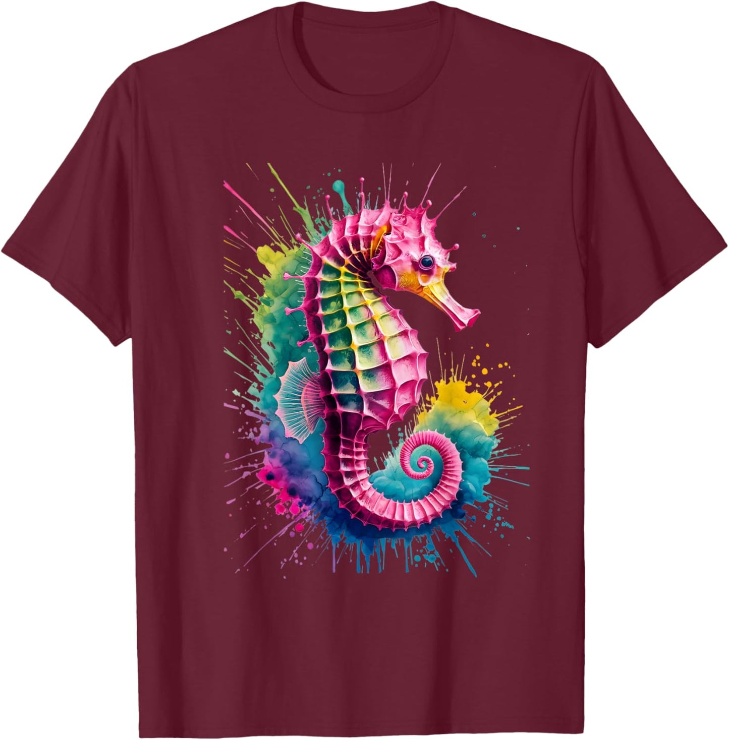Seahorse Men Woman Colorful Watercolor Seahorse T-Shirt - T-Shirt | Maroon