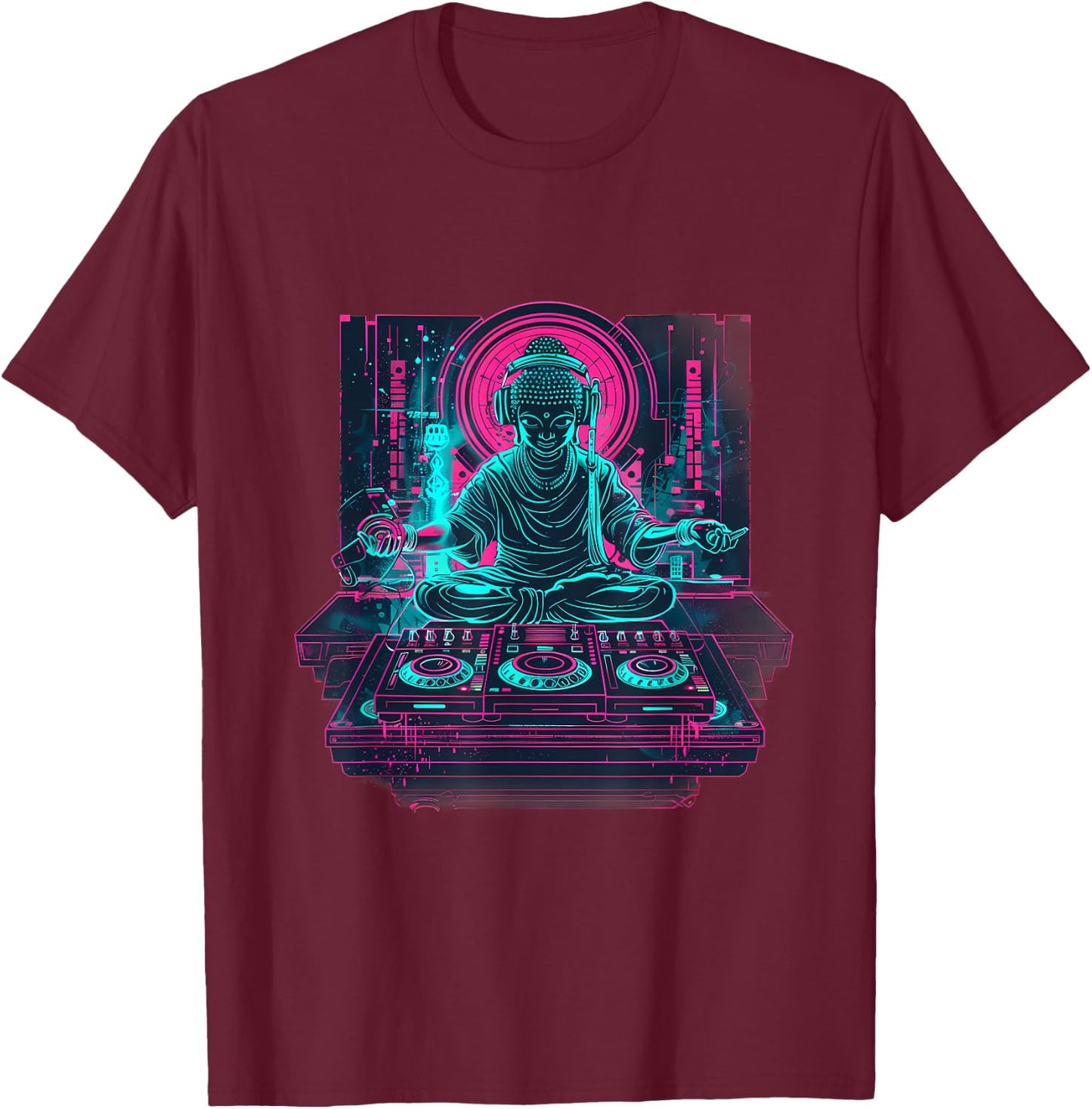 Buddha DJ House Meditation Buddhism Turntable DJ Buddha T-Shirt - T-Shirt | Maroon