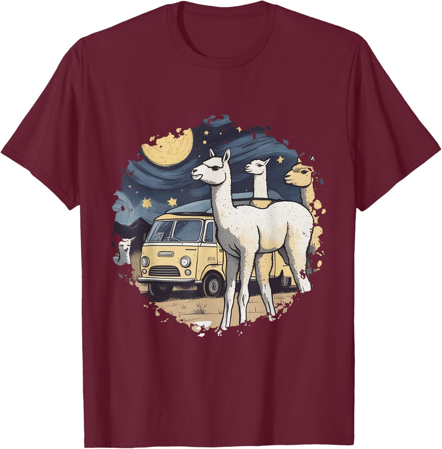Cotopaxi Starry Night Artwork Llama National Park T-Shirt - T-Shirt | Maroon