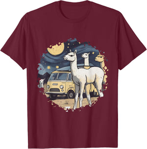 Cotopaxi Starry Night Artwork Llama National Park T-Shirt - T-Shirt | Maroon