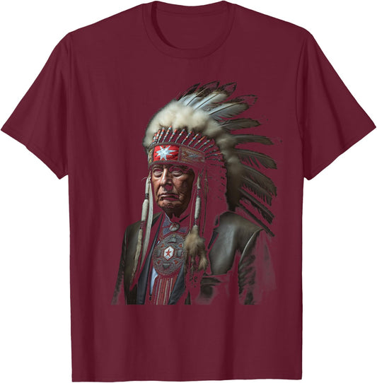 Trump Native American Indian Warrior Native American Trump T-Shirt - T-Shirt | Maroon