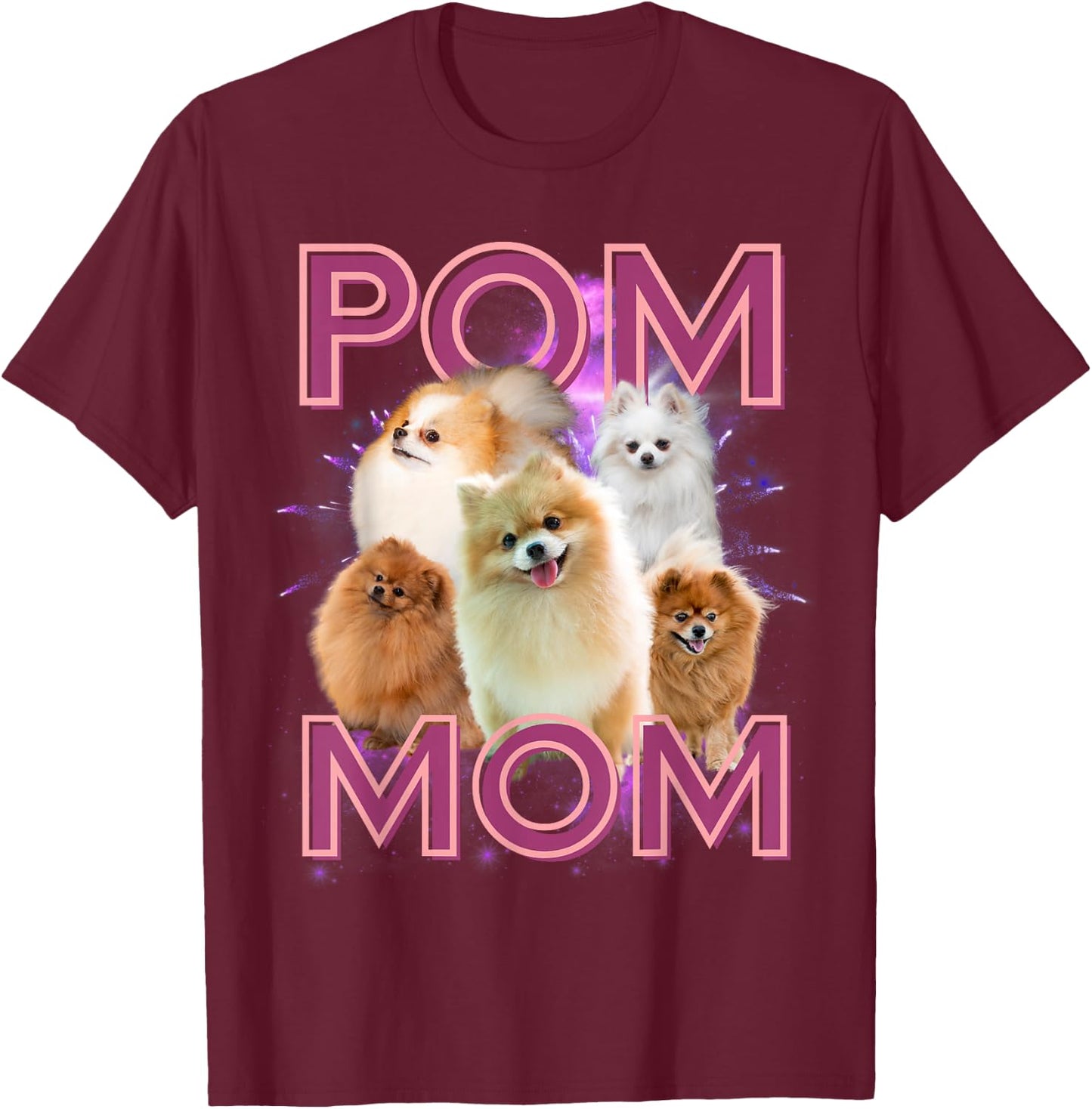 Pom Mom Pomeranian Dog Retro Bootleg T-Shirt - T-Shirt | Maroon