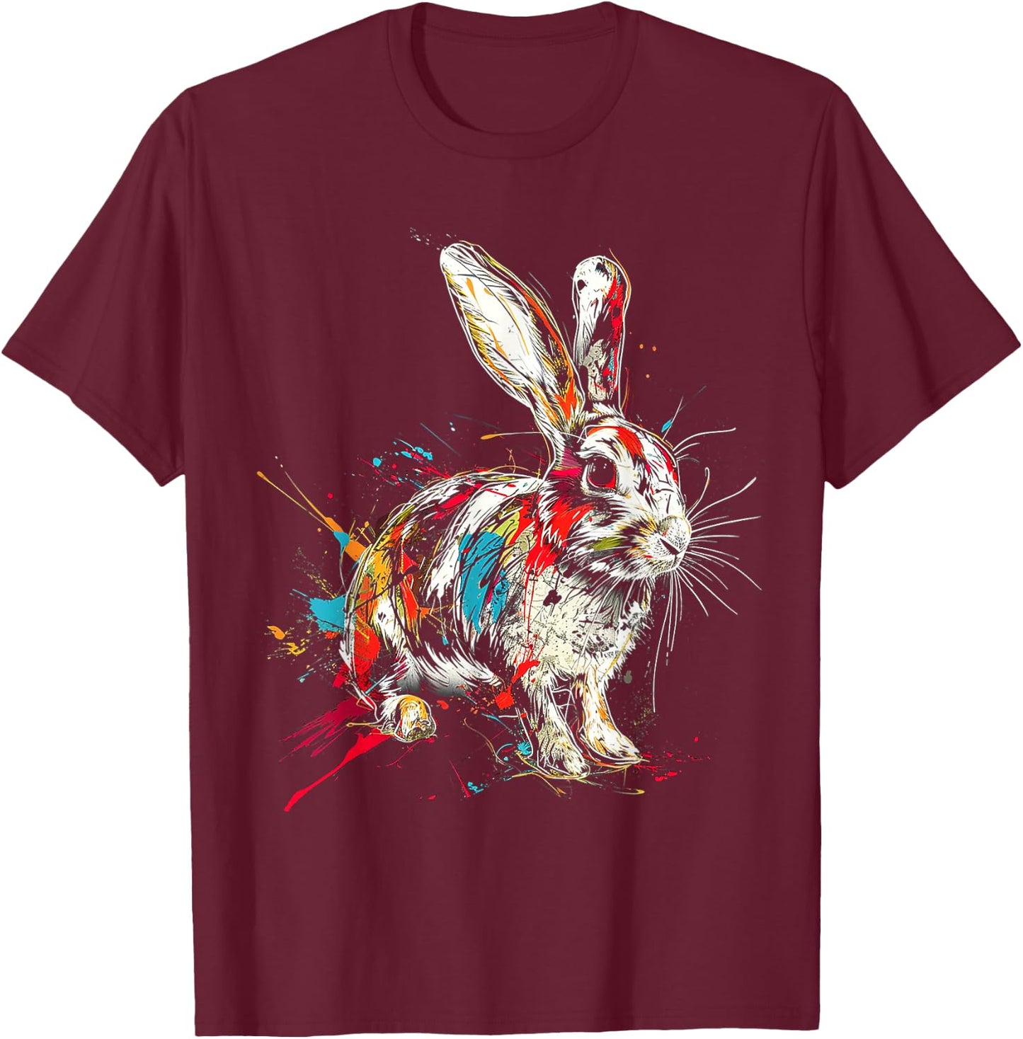 Rabbit Colorful Animal Graphic Art Rabbit T-Shirt - T-Shirt | Maroon