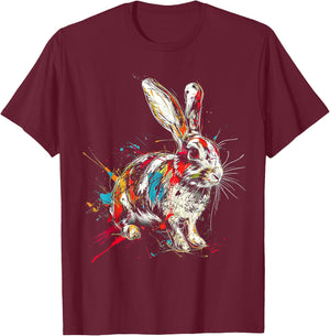 Rabbit Colorful Animal Graphic Art Rabbit T-Shirt - T-Shirt | Maroon